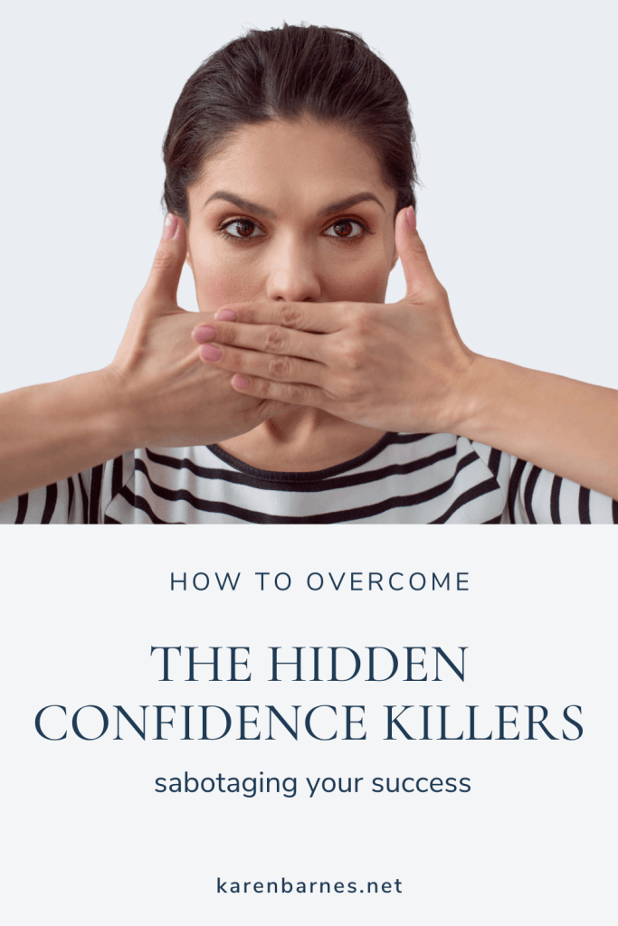 Woman with her hands over her mouth silencing the hidden confidence killers